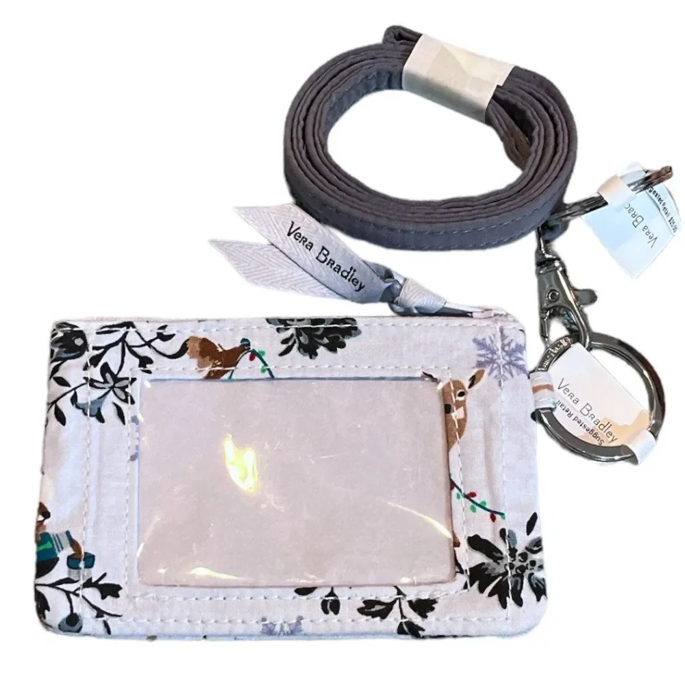 Vera Bradley Merry Mischief Snow Day Zip ID and Lanyard Light Blue